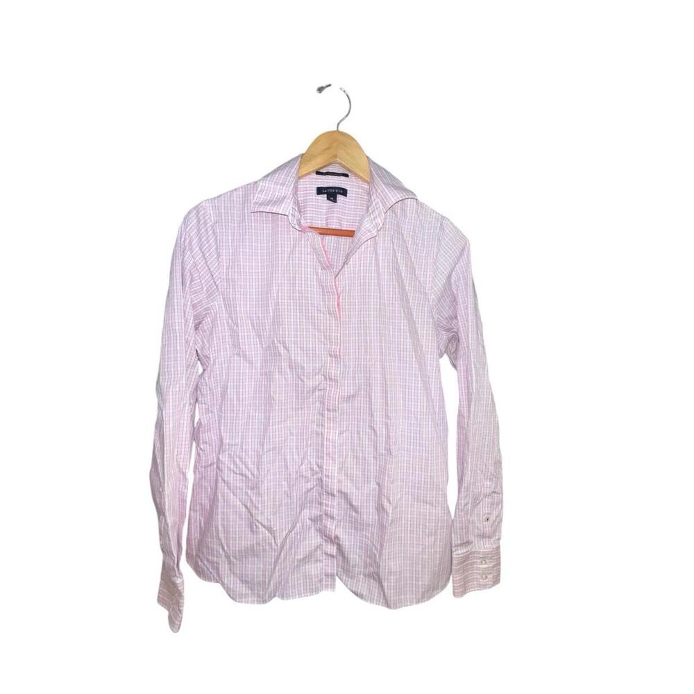 EUC - LANDS' END 100% Baumwolle Size 10 Pink/White Check Top ‎ No Iron Supima